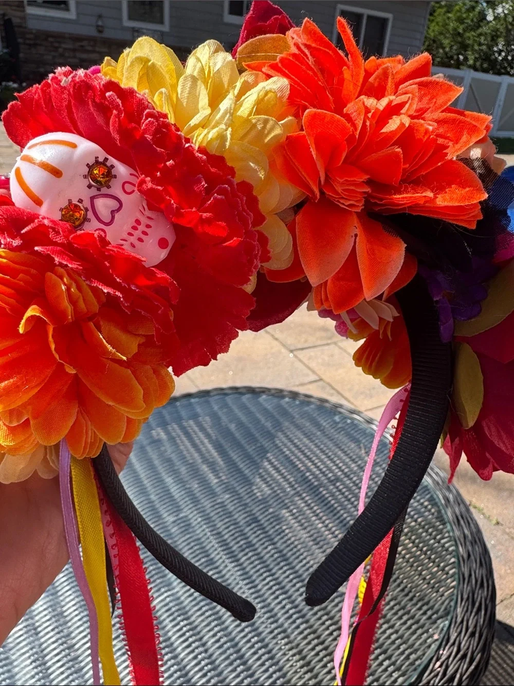 Floral Day of the Dead Headband in Orange & Yellow
